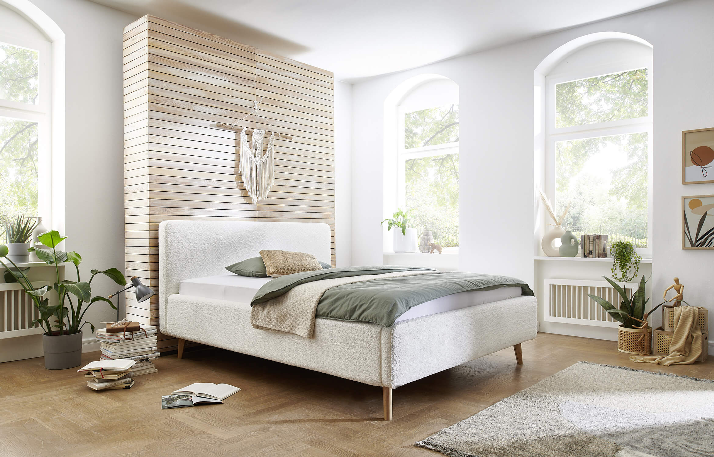 Dvojlôžková posteľ taupe 160 x 200 cm fleece biela