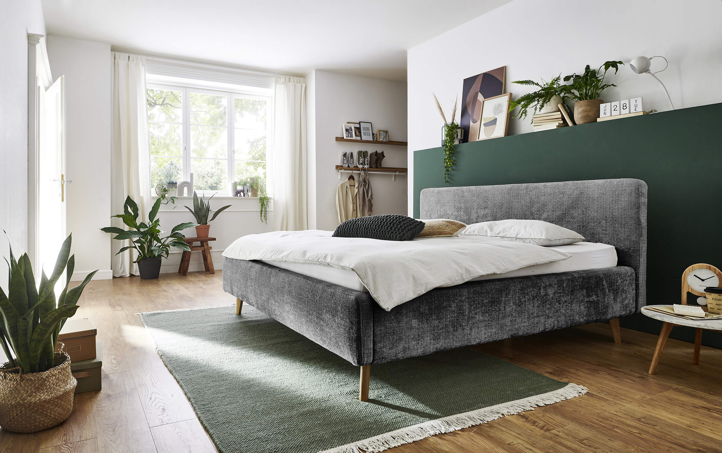 Dvojlôžková posteľ taupe 140 x 200 cm chenille antracit