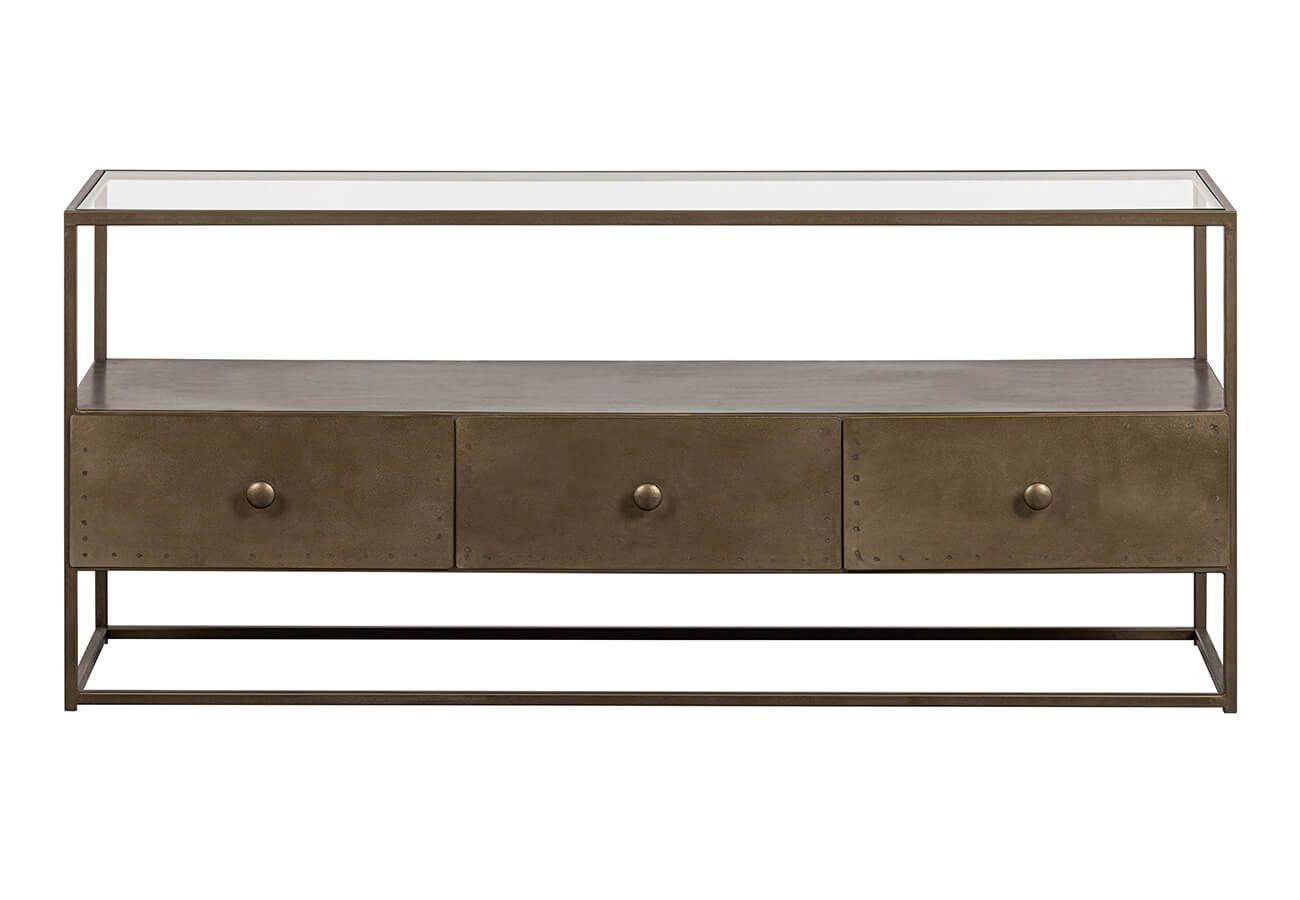 Kovový tv stolík repadeto 115 x 40 cm mosadz