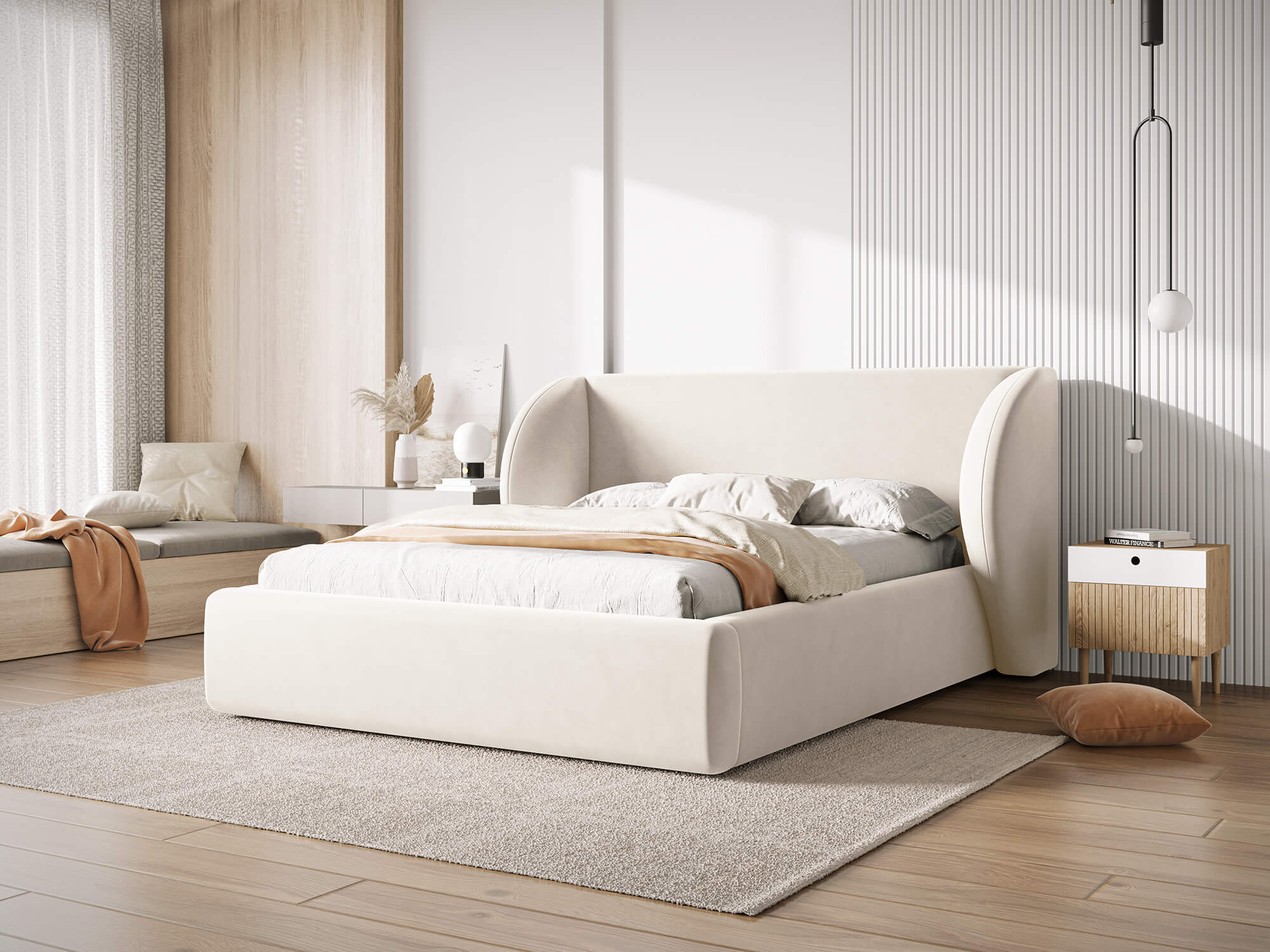 Čalúnená posteľ milany s úložným priestorom 140 x 200 cm béžová