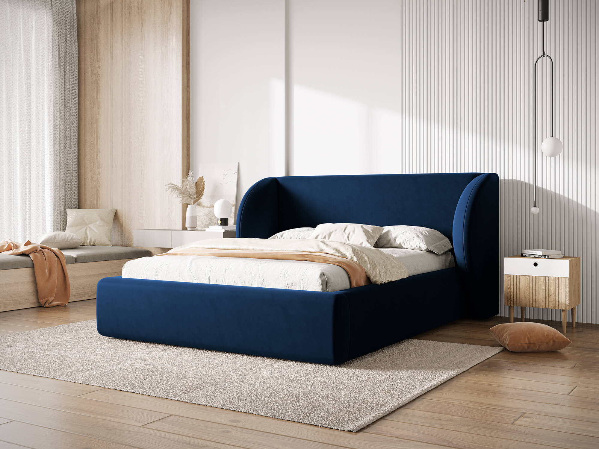 Čalúnená posteľ milany s úložným priestorom 140 x 200 cm modrá